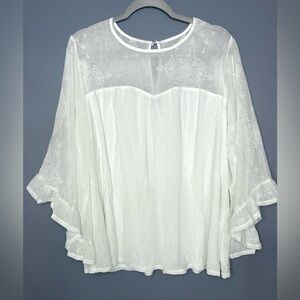 Torrid 2X White Mesh Bell Sheer Burnout Ruffle Top Boho Fairy Angel Renaissance
